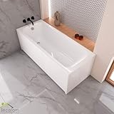 ECOLAM Baignoire rectangulaire Pola 160x70 cm + tablier en 2 parties | vidage et trop-plein automatique pieds et silicone