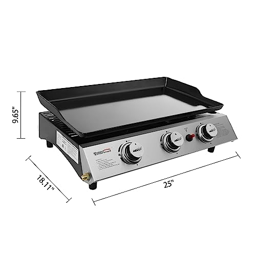 Royal Gourmet PD1300C 3-Burner Portable Propane Griddle, Regulator, Cover and Carry Bag Included, Tabletop Gas Grill, Outdoor Camping Cooking, Tailgating, Black - Image 3