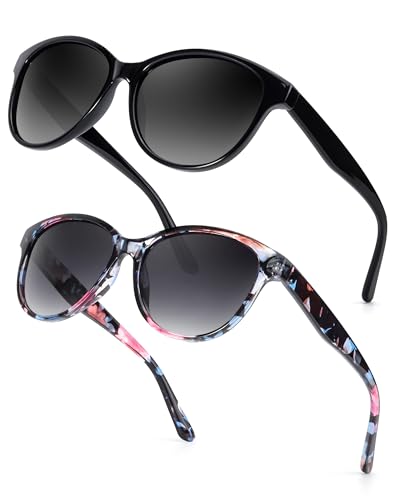 Myiaur Polarized Sunglasses for Women, Trendy Cat Eye Sun Glasses UV400 Protection Classic Retro Shade 2 Pack