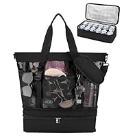 Yotako 2-in-1 Beach Bag with Cooler for Women Men, 10 Pockets Large Mesh Beach Bags with Zip, Waterproof Foldable Tote for Pool Beach Travel Camping, Adjustable Crossbody, Black