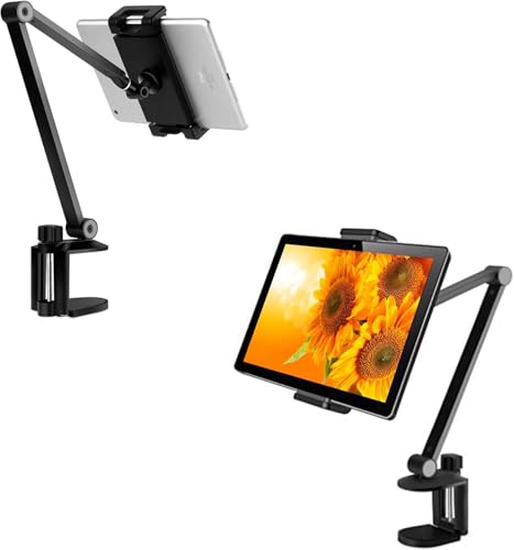 Alüminyum uzun kollu ayarlanabilir tablet standı, 360 derece döndürülebilir, iPhone/iPad/iPad Mini/iPad Pro 12,9 inç, 4-13 inç cihazlarla uyumlu