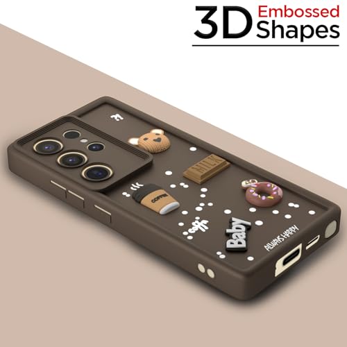 Image of Pikkme Back Cover for Samsung Galaxy S24 Ultra 5G | Cute Fun Cartoon 3D Bear Silicone Full Body Protection Bumper Cover (Brown)