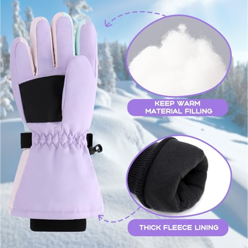 Image of Duoyeree Kids Winter Gloves, Waterproof 5-Finger Ski Gloves 4-13Y