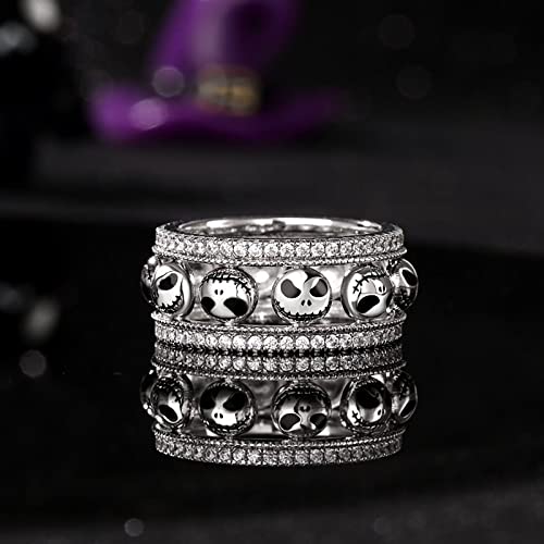 Image of Jeulia 1.76 ct Skull Wedding Band 925 Sterling Silver Diamond Eternity Rings Rose Flower Engagement Rings Anniversary Promise Romantic Jewelry Gift