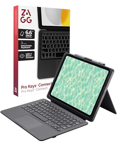 ZAGG Capa com teclado Pro Keys Connect iPad 11 polegadas (A16)/10 polegadas (10ª geração) – Teclado USB‑C Direct Connect com trackpad, teclas retroiluminadas destacáveis, proteção contra quedas de 2