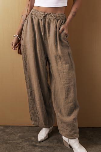 Comfortable Cotton Linen Blend Pants with Natural Waistline - Desert Palm4