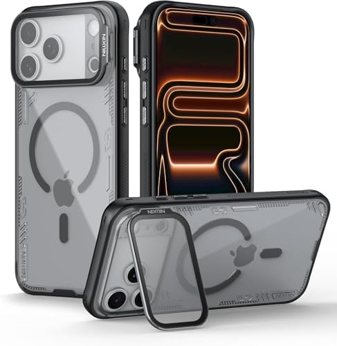 Image of PRITO Nilkin Magnetic Case for iPhone 17 Pro, Shockproof Protection with MagSafe, Never Yellowing and Biodegradable Material, with Stand & Transparent Camera Lens Cover (Black, iPhone 17Pro)