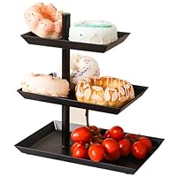 Schwarze Obst Etagere mit 3 Etagen - 360° Drehbare Obstschale für Partys und Unterhaltung, Metall-Servierplatte für Desserts, Kuchen, Gebäck, Kekse und Obst