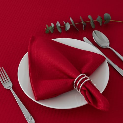 Image of maxmill Jacquard Cloth Napkins 20 x 20 Inch Weaved Texture Pattern Soft Comfortable and Luxury Serviette for Christmas Family Dinners Parties and Banquets Set of 4 Pieces, Red