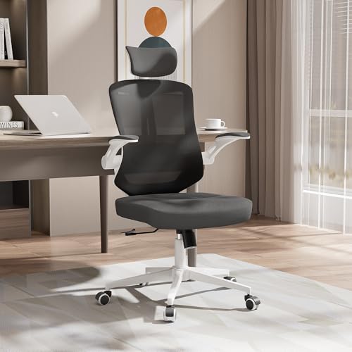 balmstar Office Desk Chair, High Back Ergonomic Comfy Offiec Chairs, Computer Mesh Chair with Folding Arms, Adjustable Headrest, Capacity 350LBS, Lumbar Support