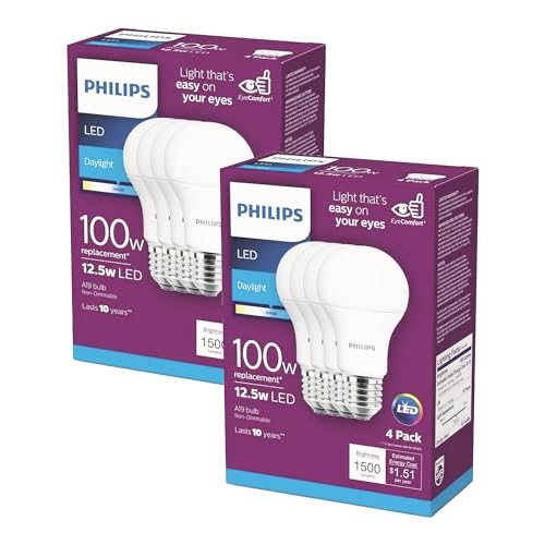 Image of Philips LED Basic Frosted Non-Dimmable A19 Light Bulb - EyeComfort Technology - 1500 Lumen - Daylight (5000K) - 13.5W=100W - E26 Base - Old Version - Indoor - 8-Pack