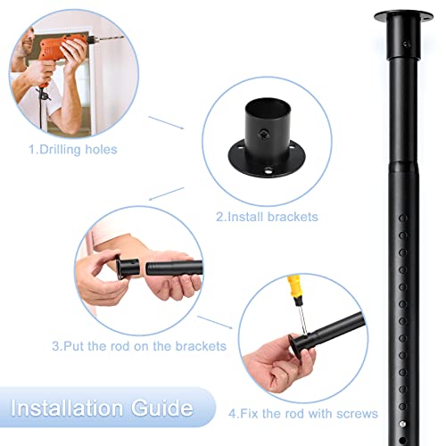 Shower Curtain Rod, 31 To 41 Inch Heavy Duty Shower Rods For Bathroom Matte Black Adjustable Non Slip Shower Curtain Rod Drill Mount #TOP4