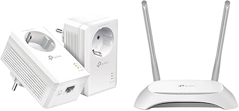 TP-Link Powerline Adapter Set TL-PA7017P KIT(1000Mbit/s & TL-WR840N N300 WLAN Router (300Mbit/s (2,4GHz), 4 x 10/100Mbit/s LAN Ports, IPv6, 2 Externe Antennen, WPS, Accesspoint Modus), weiß/schwarz