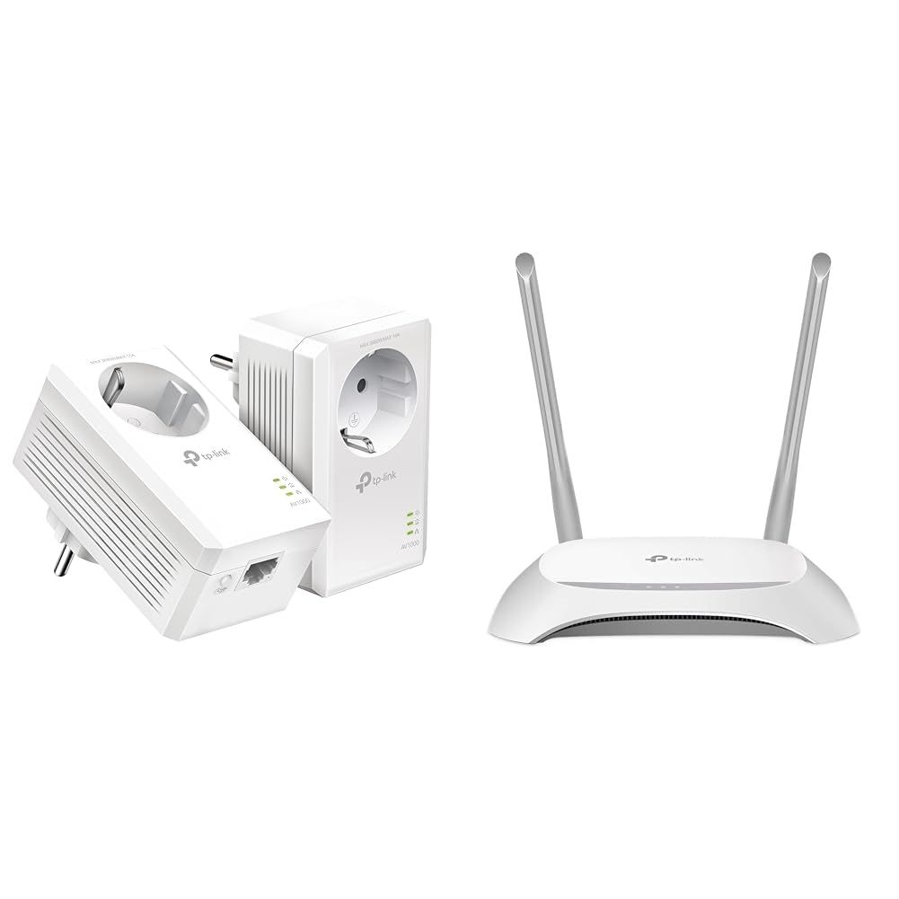 TP-Link Powerline Adapter Set TL-PA7017P KIT(1000Mbit/s & TL-WR840N N300 WLAN Router (300Mbit/s (2,4GHz), 4 x 10/100Mbit/s LAN Ports, IPv6, 2 Externe Antennen, WPS, Accesspoint Modus), weiß/schwarz