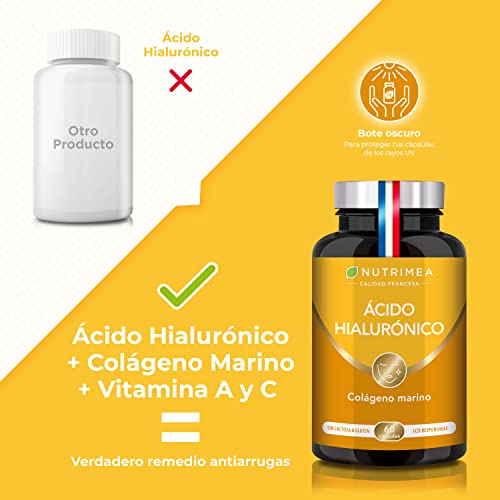 Miniatura 3 de Ácido Hialurónico - Con Colágeno Marino - 100 Puro - Rico En Vitaminas A Y C - Antiarrugas, Hidratación Piel - Huesos Y Articulaciones - Actúa En Profundidad - 60 Cápsulas Veganas - Nutrimea