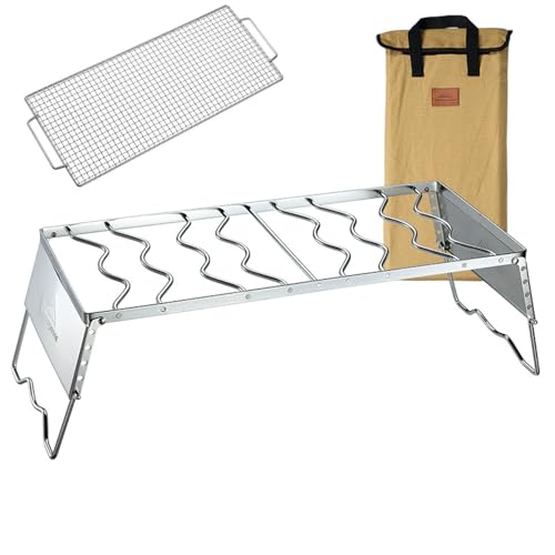 キャンピングムーン(CAMPING MOON) 風防板付き 収納バッグ付き クッカースタンド 高さ6段調整 五徳 折りたたみ 網付き 550mm MS-1019-W