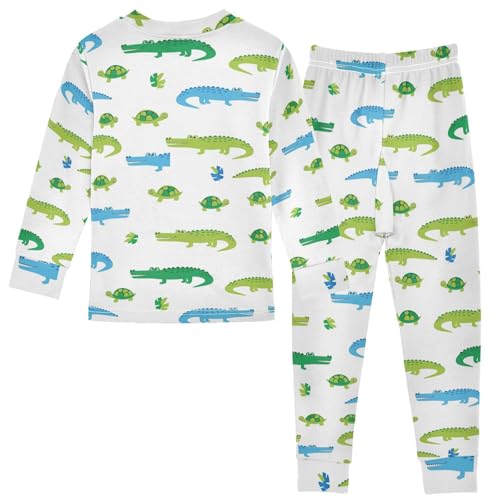 Pajama Sets Long Sleeve Crocodile Reptile Pattern with Turtles Soft Comfy Sleepwear 2 Piece PJS 3-8T3