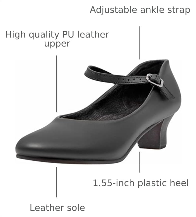 Image of Linodes PU Leather Ankle Strap Character Shoe 1.55'' Dance Shoes for Women-UPD