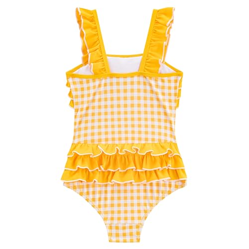 Image of LIZENS Girls One Piece Swimwear Checker Print Ruffles Bathing Suit for Kids Size 2-12