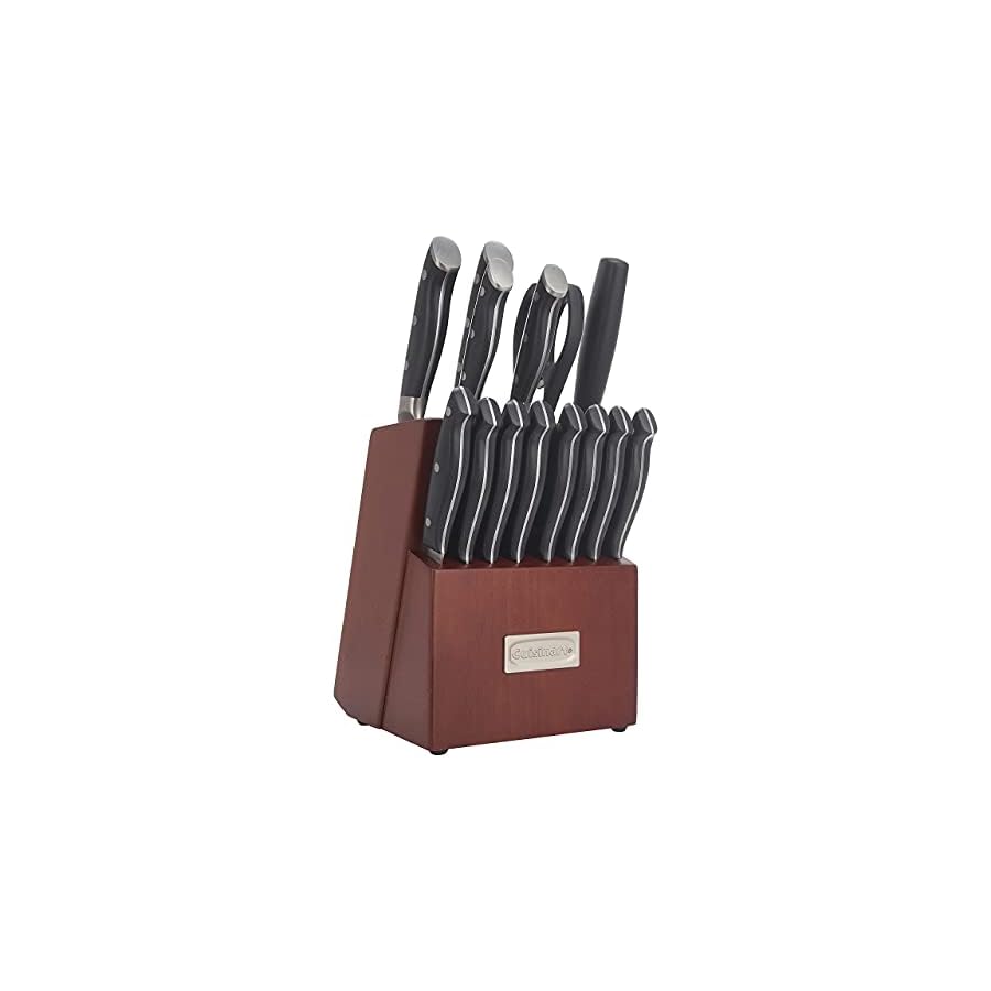 Cuisinart Kitchen Knife Set Nitrogen Forged Triple Rivet Cutlery 15-Piece Knife Block Set… (Cherry)