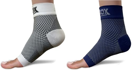 SB SOX - 2 Pairs Plantar Fasciitis Relief Socks (White, Medium + Navy, Medium)