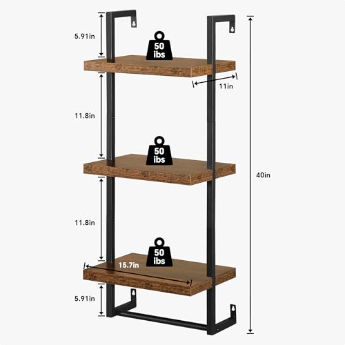 FUSUNBAO-Floating-Shelves-Wall-Shelves-for-Living-RoomBathroomKitchenBedroom3-Tier-Shelves-for-BooksStorageWall-Decor-with-50lbs-CapacityAntique-Brown-16inch FUSUNBAO Floating Shelves Wall Shelves for Living RoomBathroomKitchenBedroom3 Tier Shelves for BooksStorageWall Decor with 50lbs CapacityAntique Brown 16inch