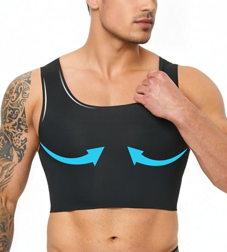 YOWODA EUK Kompressions-Gynäkomastie Brust-Bindeband Bauchweg-Tanktop Brust-BH für Transgender FTM Tomboy Männer und Frauen (DE/NL/SE/PL Alpha L Regular Regular Schwarz)
