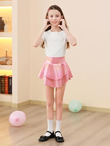 Image of Haloumoning Girls Metallic Skater Skort Kids Shiny Scooter Skirt 4-14 Years