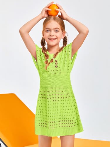Image of Haloumoning Girls Crochet Swim Beach Cover Up Kids Fashion Button Short Sleeve Swimsuits Cover Ups 5-14 Years