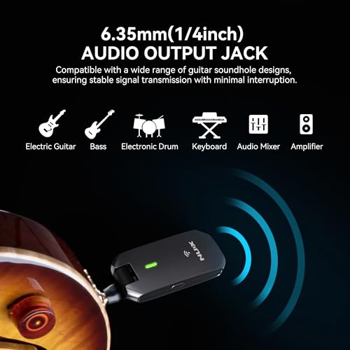 NUX C-5RC 5.8GHz Wireless Guitar System for Active or Passive Pickup Guitar, Charging Case included, UHF Guitar Wireless Transmitter Receiver Low Interference, Auto Match
