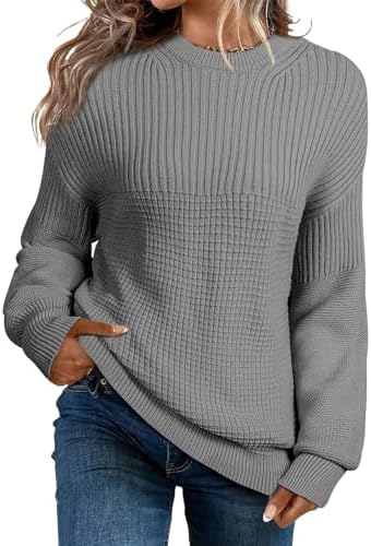 EVALESS Sweaters for Women Cute Lantern Sleeve Pullover Sweater Cable Knit Tops Fall Fashion Clothes Teacher Outfits