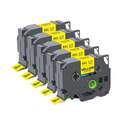 18mm~l[gxe[v5/10pbNTZE241 TZE141 TZE441 TZE541 TZE641 FOR PTH500 PT D400x[J[(5PK Black on Yellow)