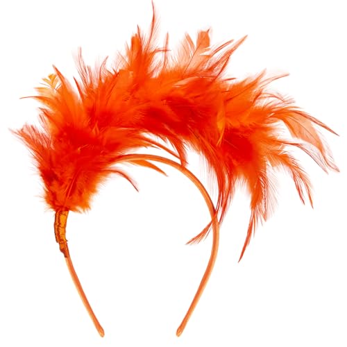 GHGMAO Feather Headband Fascinator for Women Halloween Christmas Cocktail Tea Party 20s 50s 80s Headband Hat (Orange)
