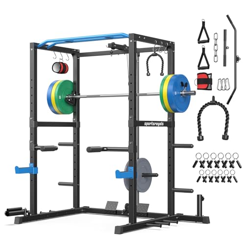 Image of SPORTSROYALS Power Rack, Multi-Functional Power Cage, Squat Rack with Pulley System & LAT Pull Down, Workout Cage with J Hooks for Home Gym