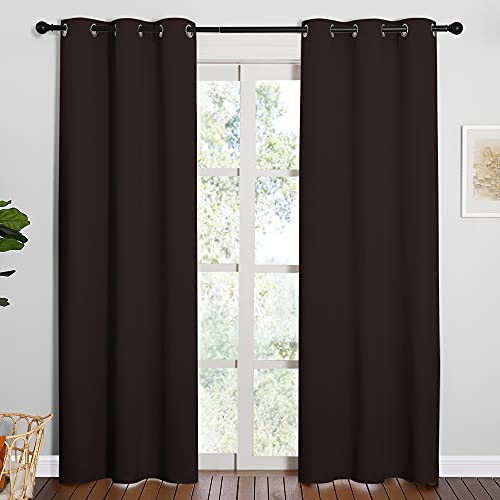 Image of NICETOWN Energy Smart Thermal Insulated Solid Grommet Blackout Curtains /Drapes for Living Room (2 Panels, 42 inches x 84 inches, Toffee Brown)