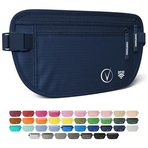 Image of Vantamo Money Belt with RFID For Men & Women, Hidden Passport Holder for Travel, 2 Compartment Travel Fanny Pack for Women Anti Theft