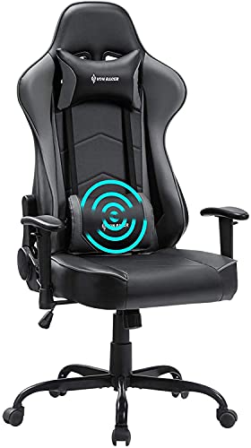 Blue Whale Massage Gaming Chair, 155Â° Recliner, Ergonomic 3D Spine Support and High Back Racing Computer Chair, Adjustable Swivel Office Desk Chair, Adjustable Armrests, Easy Assembly