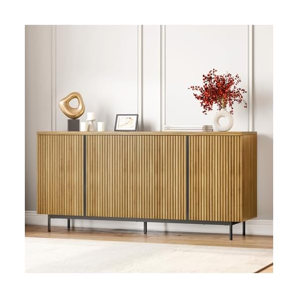 Belleze sideboard buffet cabinet 63 storage cabinet with fluted decorative doors modern console table for dinning room kitchen living room colemen camel  urban country home decor