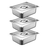 QYDMIN Juego de 3 cuencos para empanar, recipiente GN 1/2, 32,5 x 26,5 x 6,5 cm, juego de empanado para chuletas, carne, pescado, recipiente gastronorm de acero inoxidable con tapa – metal rectangular