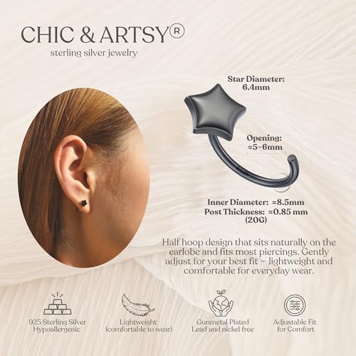 Image of CHIC & ARTSY 925 Sterling Silver Half Hoop Earrings for Women, Small Huggie Hoops Set with Ball Bar Star Moon Cross & Pearl, Lightweight Comfort Fit Everyday & Sleep Earrings