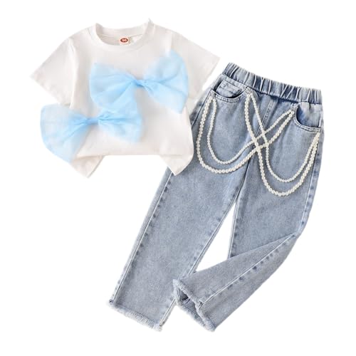 Conjunto de verano para bebé niña con colgante de perla y delicado nudo infantil