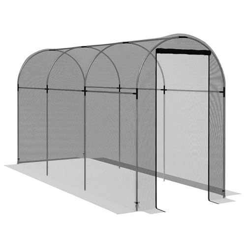 Outsunny Fruit Cage Bird Netting Heavy Duty Fruit and Vegetable Protection Tent with Zipped Door Anti Insects Small Animals 1.2 x 3.6 x 1.9m Black