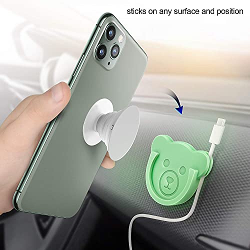 Image of Car Grips Mount for Phone Stand Cute Bear Style Silicone Phone Holder with Phone line Clasp for Collapsible Grip /Socket Mount User Used on Dashboard, Home, Office, Kitchen, Desk, Wall (3 Colors)