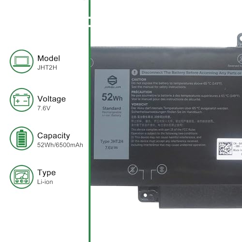 Image of JHT2H Laptop Battery Replacement for Dell Latitude 7310 7410 2-in-1 Series Notebook 04V5X2 4V5X2 07CXN6 7CXN6 7.6V 52Wh 6500mAh