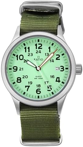 RATIO Field Watch Sapphire Crystal Nylon Strap Easy Reader Casual Watch Japanese Quartz 100m Water Resistant Military Watch for Men