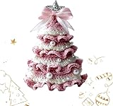 DIY Crochet Christmas Tree Kit – Handmade Holiday Decoration Set, Beginner Christmas Kit, Tree Bow Pearl Embellishment, Christmas Party Crochet Decorations, Holiday Ornament Decor (Pink)