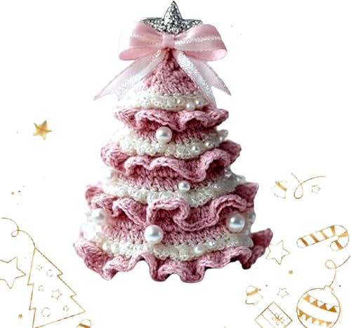 DIY Crochet Christmas Tree Kit – Handmade Holiday Decoration Set, Beginner Christmas Kit, Tree Bow Pearl Embellishment, Christmas Party Crochet Decorations, Holiday Ornament Decor (Pink)