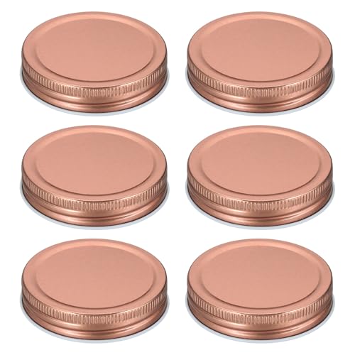 Image of HARFINGTON 6pcs Mason Jar Lids 2.76" Tinplate Regular Mouth Reusable Leak-proof Mason Canning Covers with Silicone Rings for Storage Bottle Water Bottle and Jars, Rose Gold