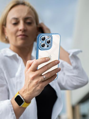 Coque antichoc iPhone 16 Pro Max transparente paillettes bleues
