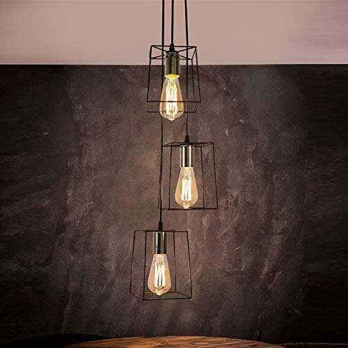 CBJKTX lámpara colgante negra vintage lámpara colgante ajustable en altura 3 llamas E27 estilo industrial retro para dormitorio comedor sala de estar pasillo (sin bombilla)